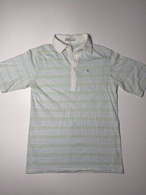 Criquet Players Short Sleeve Striped Pocket Polo Shirt (Men's Small) White/Blue